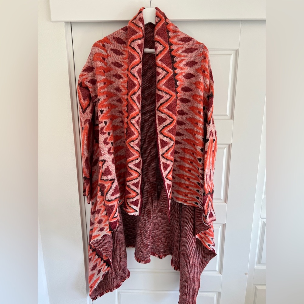 Anthropologie Red and Pink Patterned Cardigan